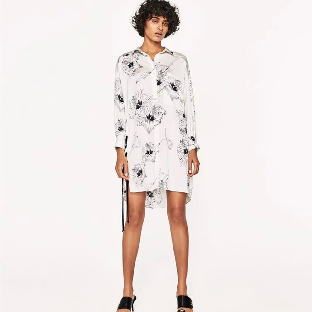 Zara Floral Chiffon Button Up Longline Top - Picture 3 of 5